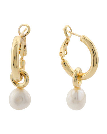 Gold Plated Brass Faux Pearl Drop Earrings | TJ Maxx