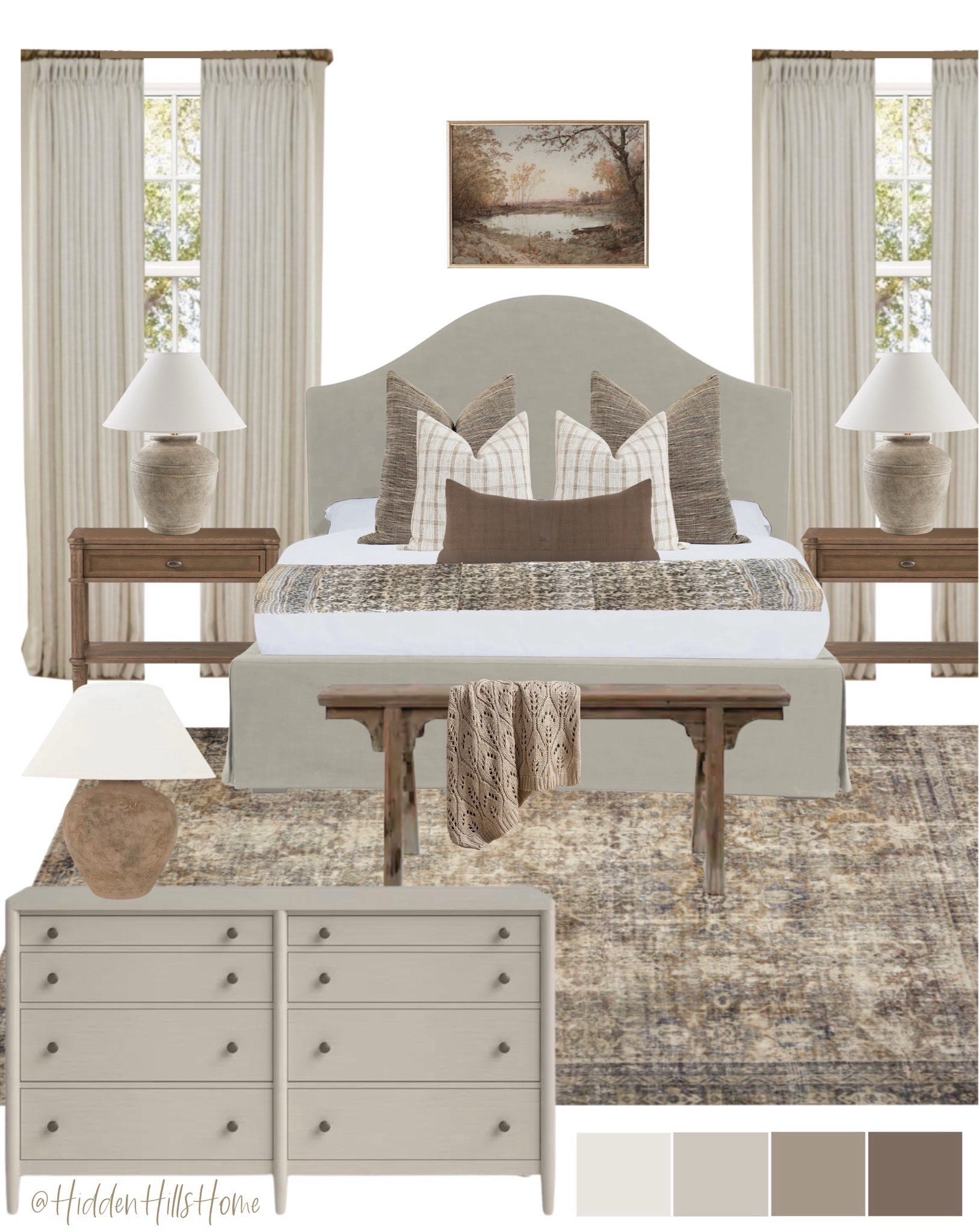 Bedroom design mood board, bedroom design ideas,  nightstands, bedroom rug, master bedroom, bed, bedroom decor, bedroom inspo, modern traditional bedroom mood board #bedroom 


#LTKHome #LTKSaleAlert