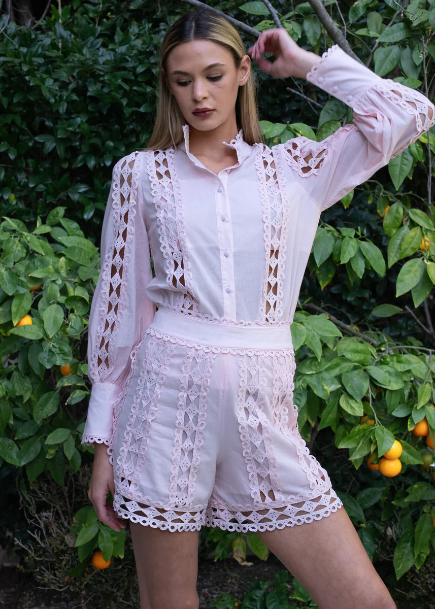 Laurie Lace Detailed Cotton Shorts - Light Pink | Benaar La