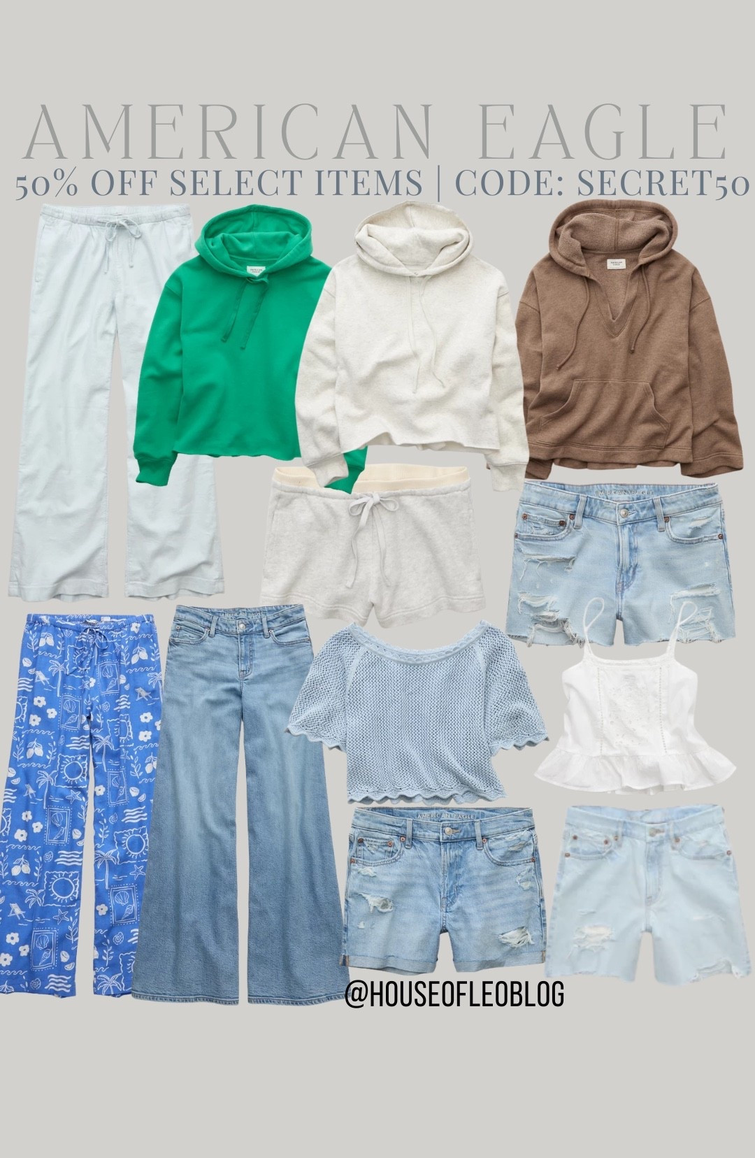 Code SECRET50 for 50% off select items at American Eagle. Denim shorts, hoodies, wide leg jeans.

#LTKSaleAlert