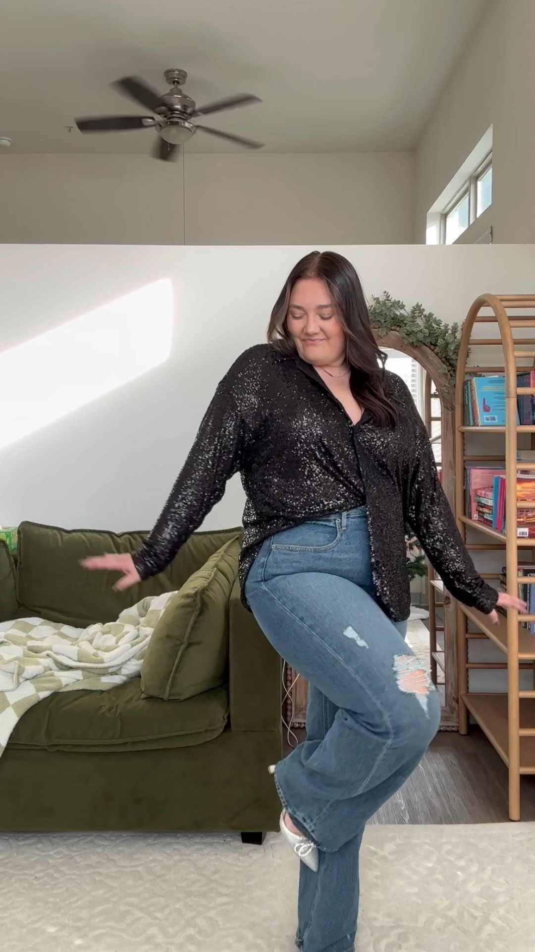size xl Abercrombie try on - New Year’s Eve outfit ideas, sequin matching set and metallic denim midi skirt! Size XL & 33 in skirt, regular length. Bodysuit: XXL jeans: 16 tall

#LTKstyletip #LTKplussize #LTKsalealert