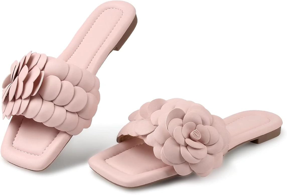 MUSSHOE Flat Sandals for Women Comfortable Square Toe Sandals Women Dressy Summer Flats | Amazon (US)