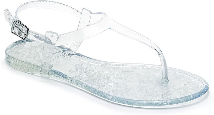 Womens Sandals Jelly Shoes Thong Flip Flops Flat for Ladies Black Slides Size 11 T-Strap Jellies ... | Amazon (US)