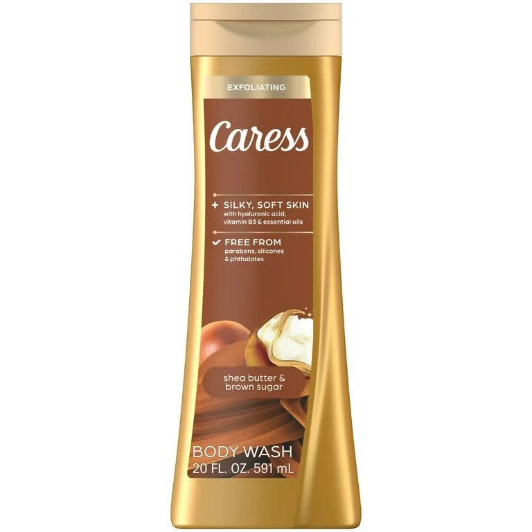 Caress Shea Butter & Brown Sugar Body Wash, Exfoliating & Moisturizing, Hyaluronic Acid, 20 oz | Walmart (US)