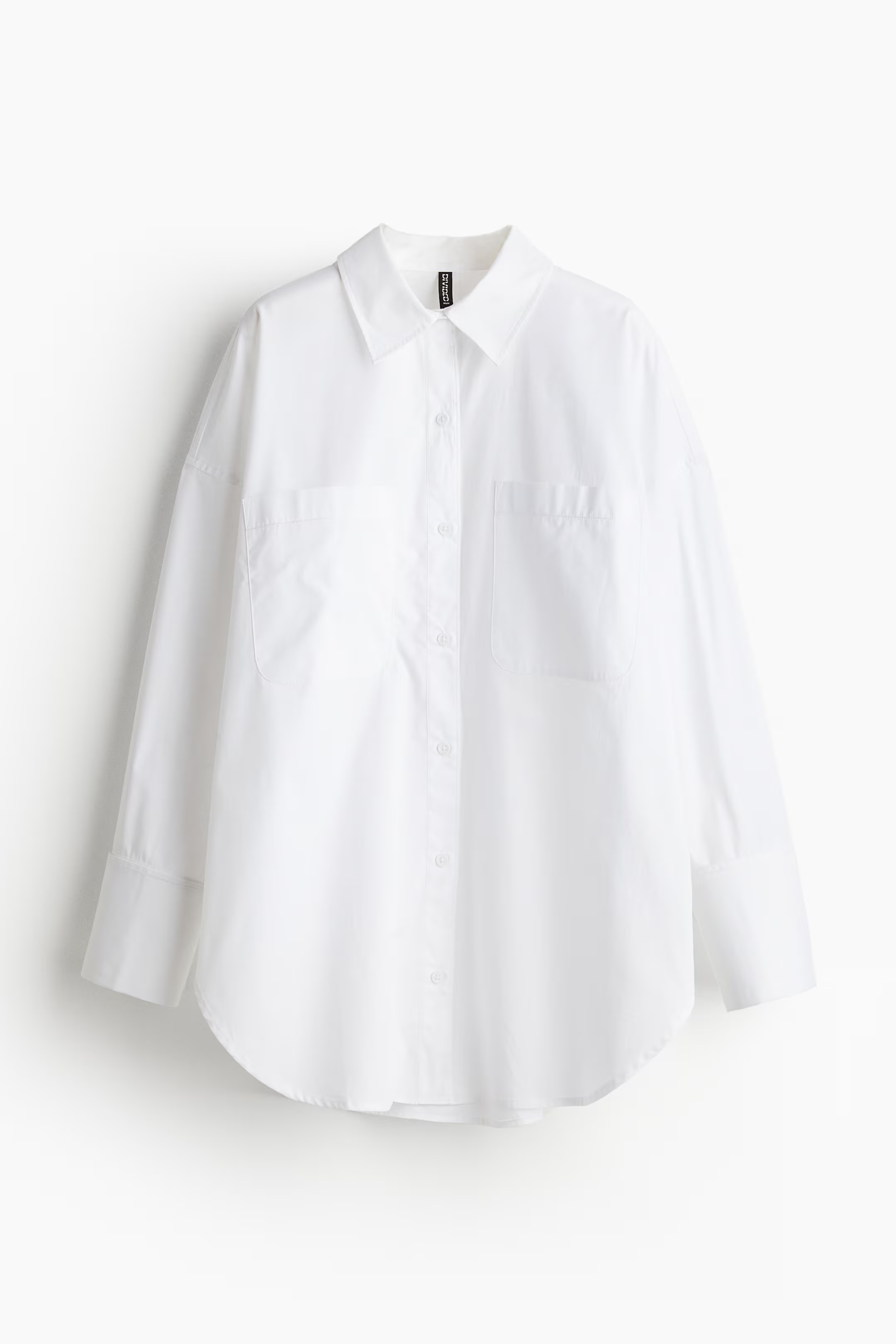 Oversized Poplin Shirt - Long sleeve - Long - White - Ladies | H&M US | H&M (US + CA)