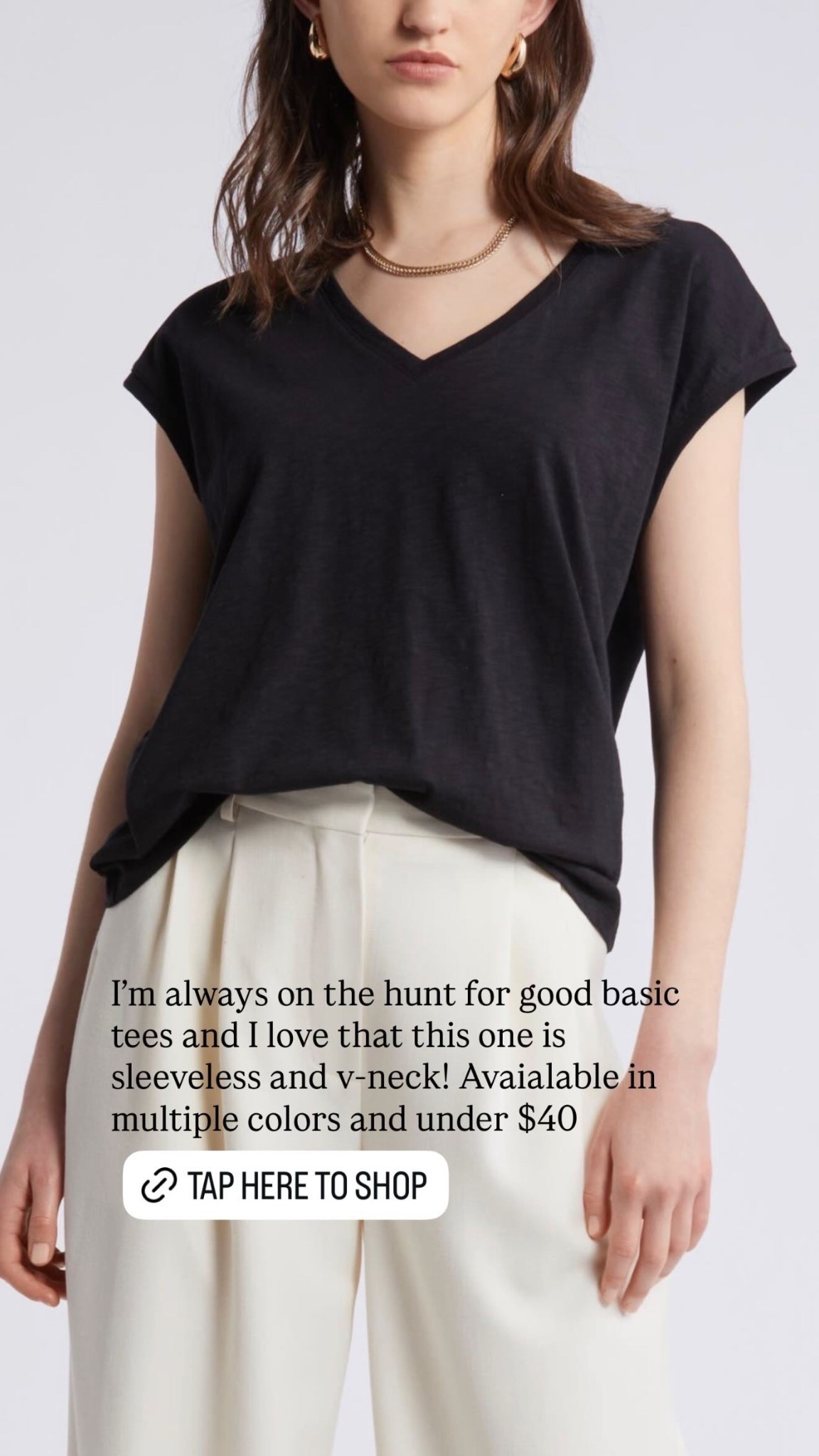 I'm always on the hunt for good basic tees and I love that this one is sleeveless and v-neck! Available in multiple colors and under $40

#LTKSeasonal #LTKgrwm #LTKootd