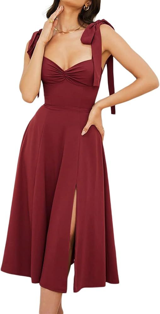 Chloefairy Womens Shoulder Tie Strap Dress Sleeveless Backless Strappy Slip Dress Slit Bodycon Dr... | Amazon (US)