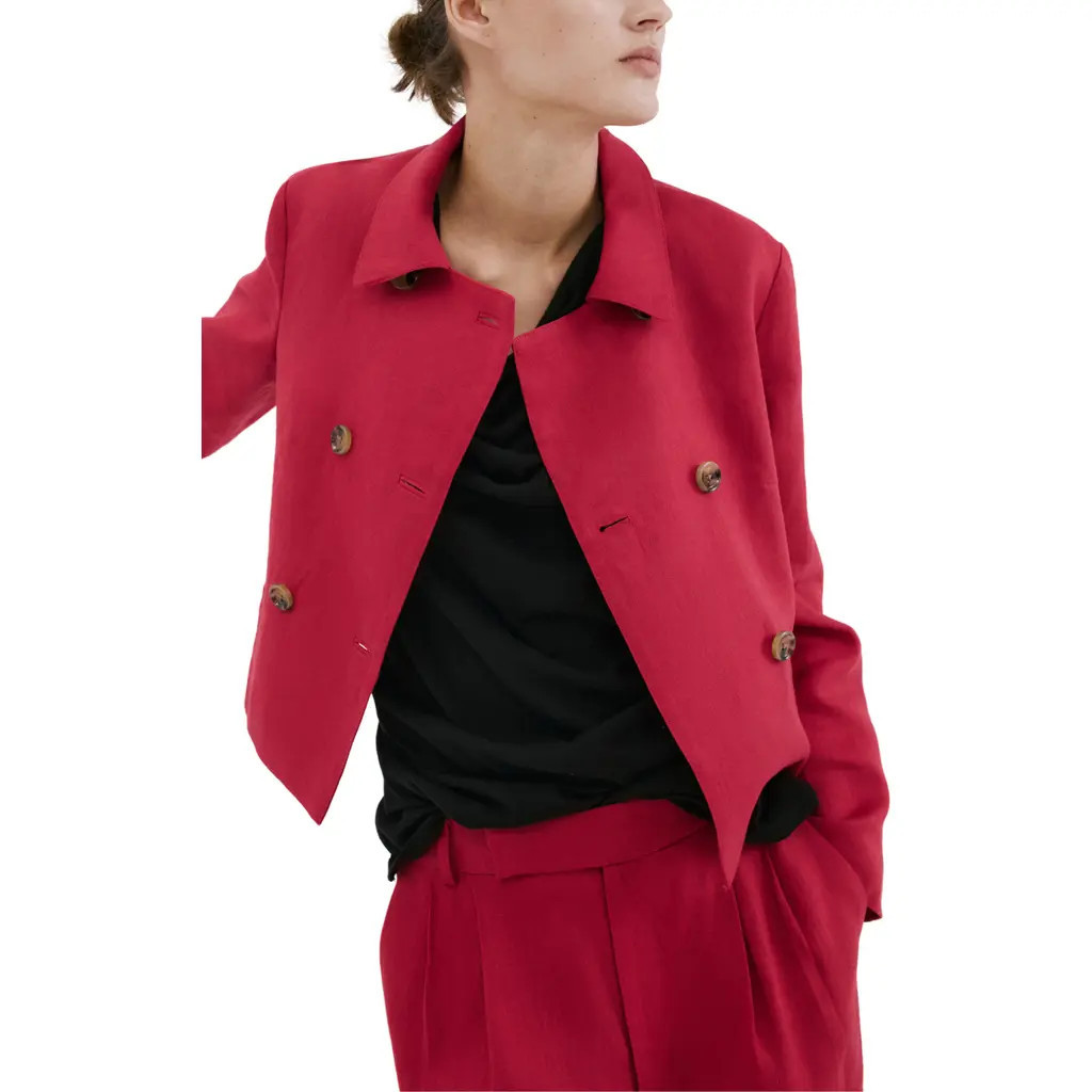 MANGO Double Breasted Linen Jacket in Red at Nordstrom, Size Medium | Nordstrom