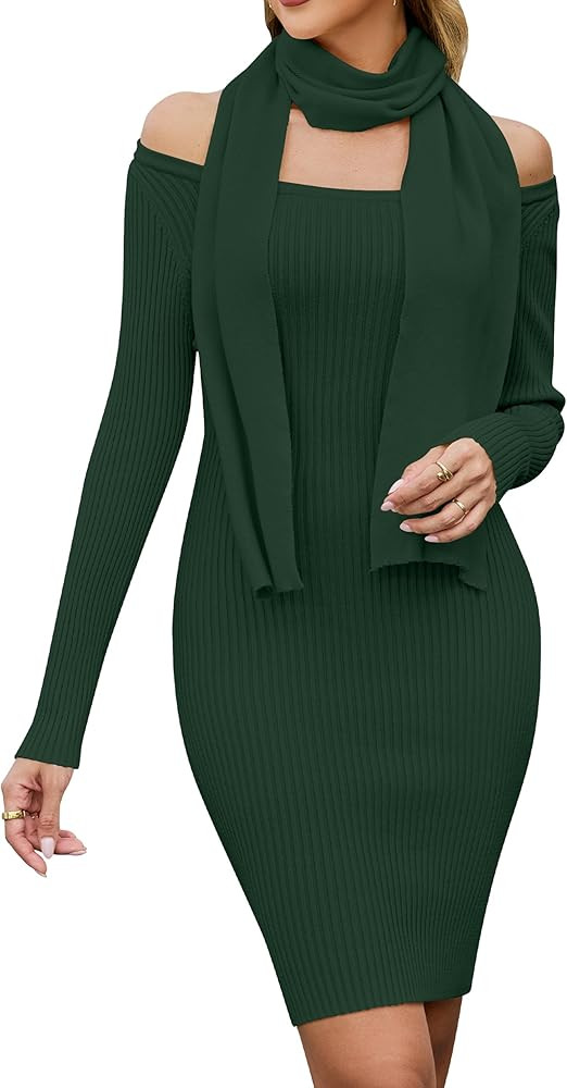 Blooming Jelly Womens Off Shoulder Sweater Dress Scarf Long Sleeve Mini Bodycon Dresses Fall Tren... | Amazon (US)