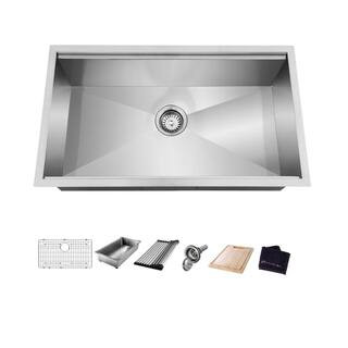 Glacier Bay Zero Radius 27 in. Undermount Single Bowl 18 Gauge Stainless Steel Kitchen Sink with ... | The Home Depot