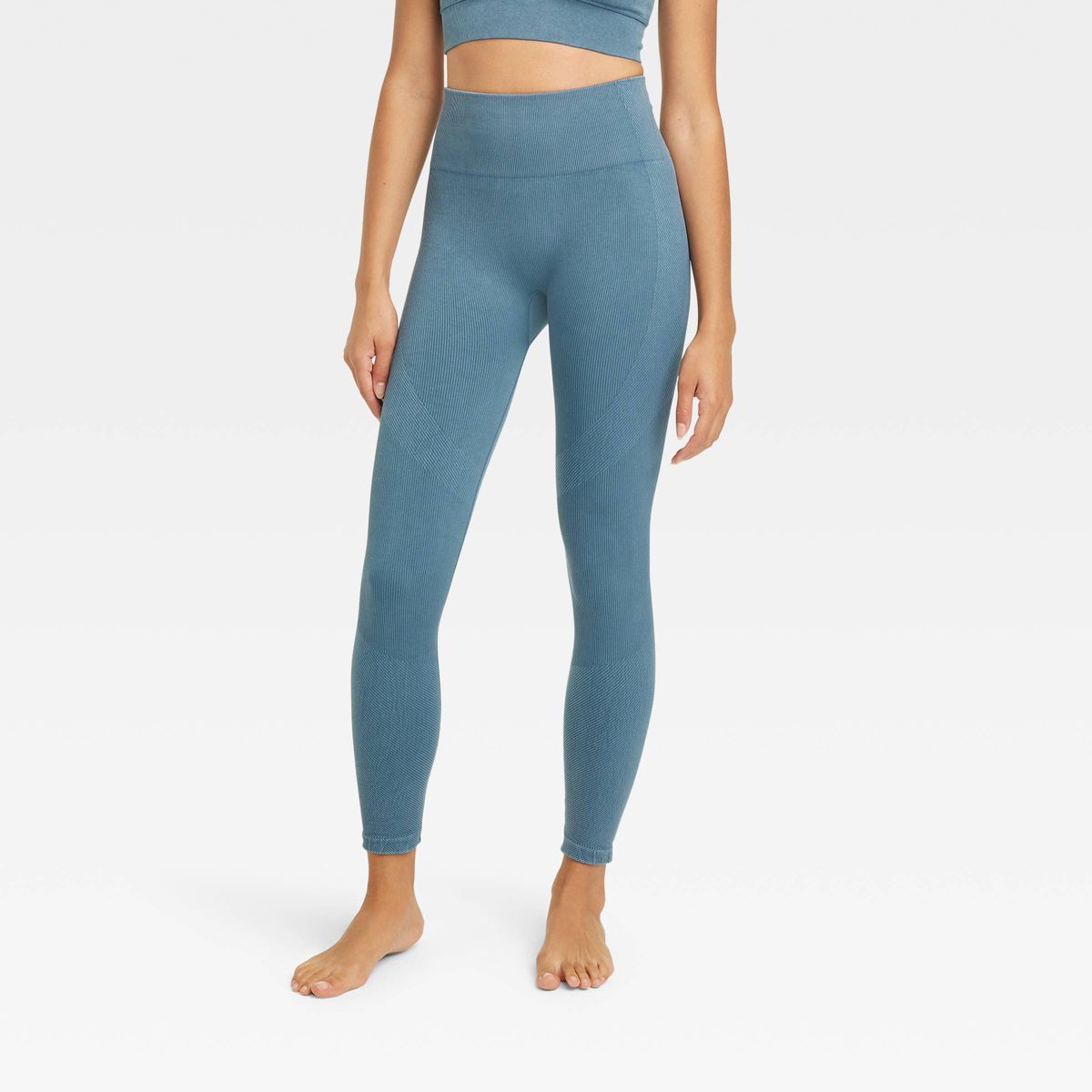 Women's High-Rise Ribbed Seamless 7/8 Leggings - JoyLab™ Blue M | Target