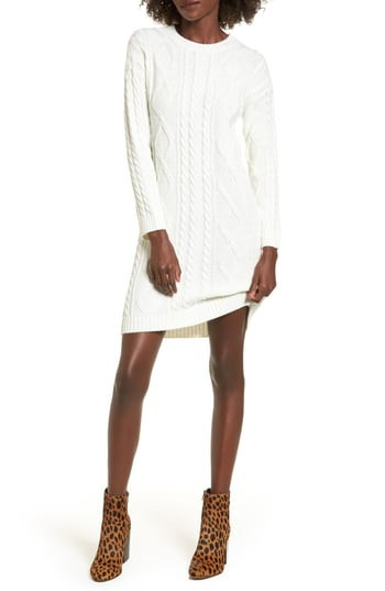 Women's Cotton Emporium Cable Knit Sweater Dress, Size Large - Ivory | Nordstrom