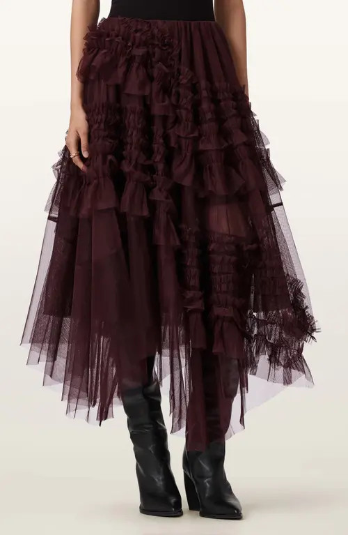 AllSaints Jen Asymmetric Hem Tulle Skirt in Oxblood Red at Nordstrom, Size 6 Us | Nordstrom