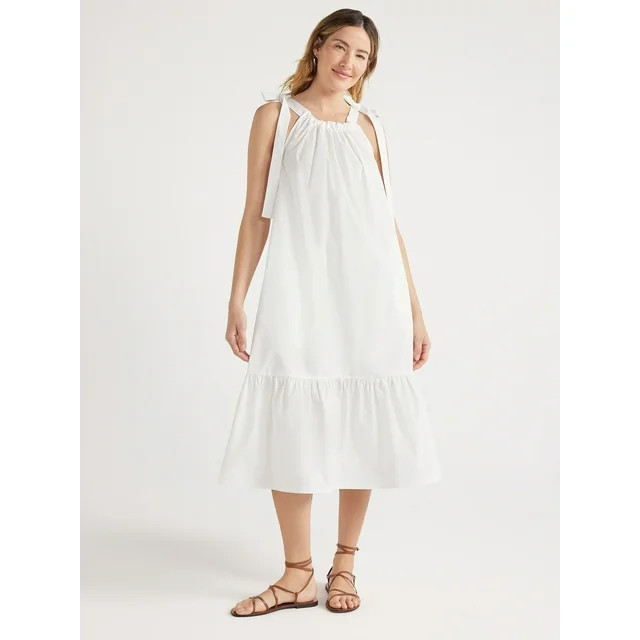Free Assembly Women's Sleeveless Tie Shoulder Midi Dress with Pockets, Sizes XS-XXL | Walmart (US)