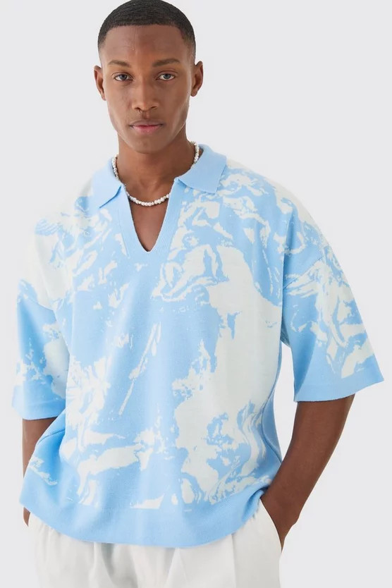 Boxy Oversized Renaissance Graphic Knit Polo | boohooMAN (US & Canada)