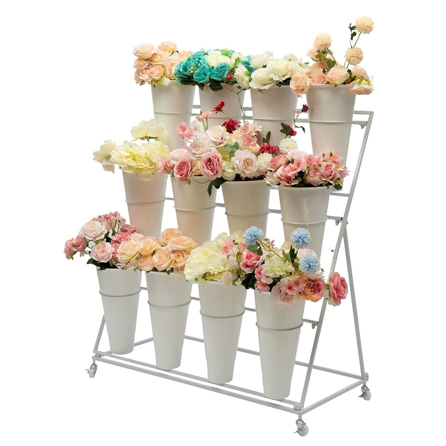 flower bar stand, flower display stand with 12 buckets, 3 Layers Flower Cart White Metal Flower B... | Amazon (US)