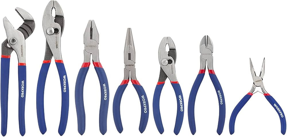 WORKPRO 7-piece Pliers Set (8-inch Groove Joint Pliers, 6-inch Long Nose, 6-inch Slip Joint, 4-1/... | Amazon (US)