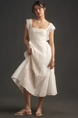 English Factory Sleeveless Square-Neck Eyelet Midi Dress | Anthropologie (US)