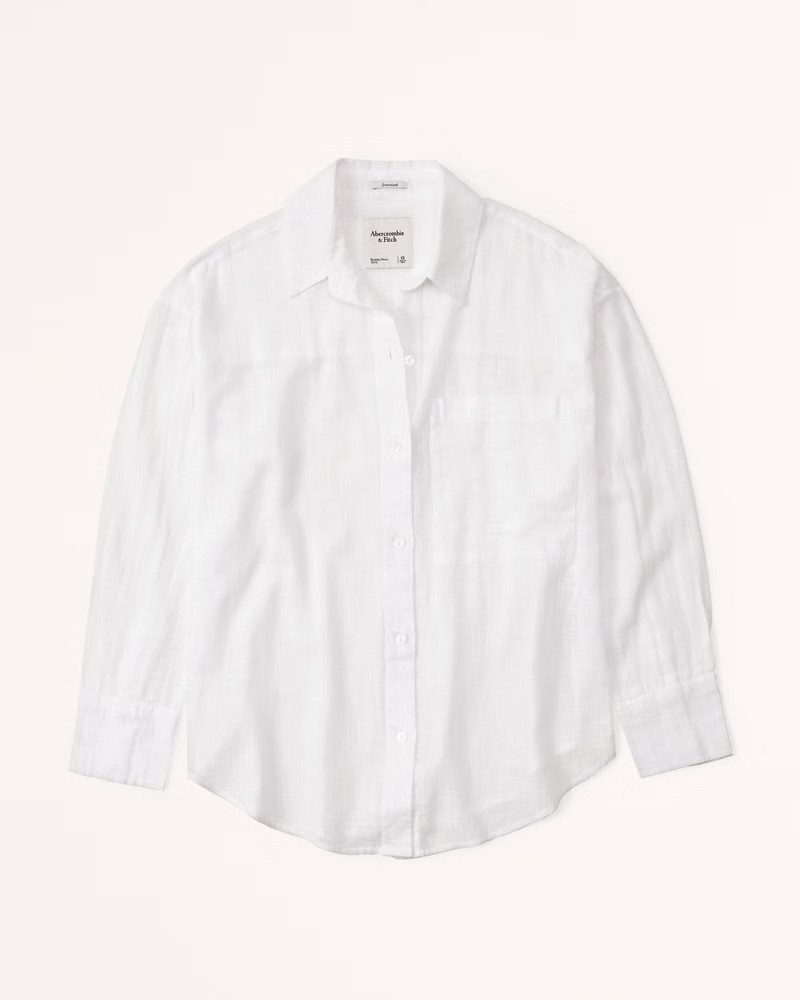 Oversized Sheer Cross Hatch Textured Shirt | Abercrombie & Fitch (US)