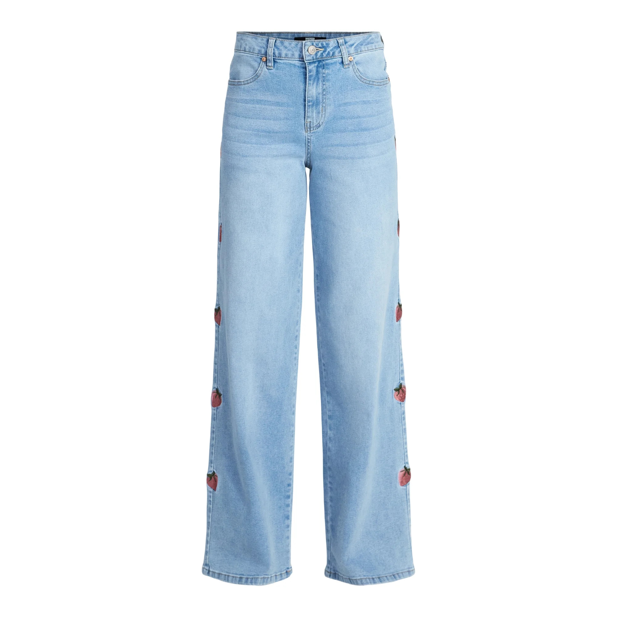 Madden NYC Women’s Ultra 90's Jeans with Strawberry Embroidery, 32'' Inseam, Sizes 00-18 | Walmart (US)