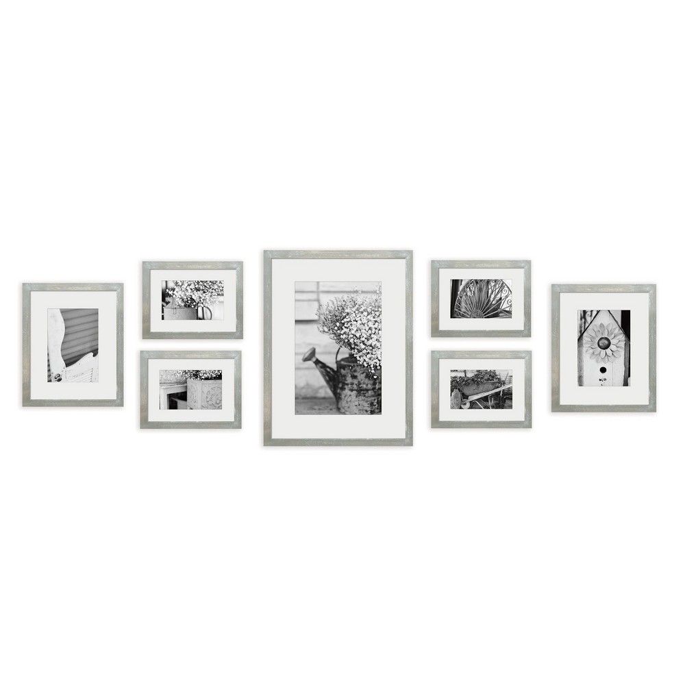 Gallery Perfect 8"" x 10""||5"" x 7""||4"" x 6"" (7pc) Photo Wall Gallery Kit with Decorative Frame Set Gray | Target