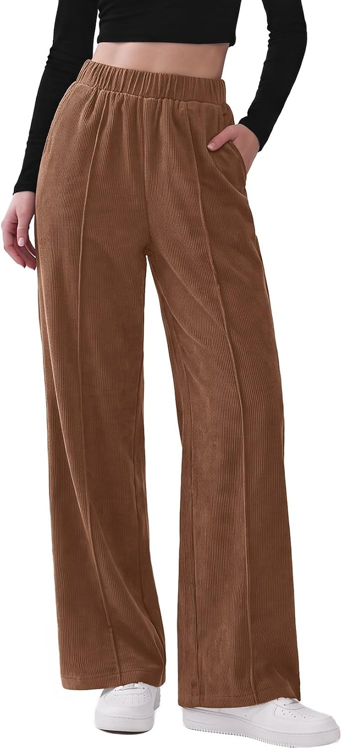 Sidefeel Womens Wide Leg Corduroy Pants High Waitsed Elastic Waist Trousers | Amazon (US)