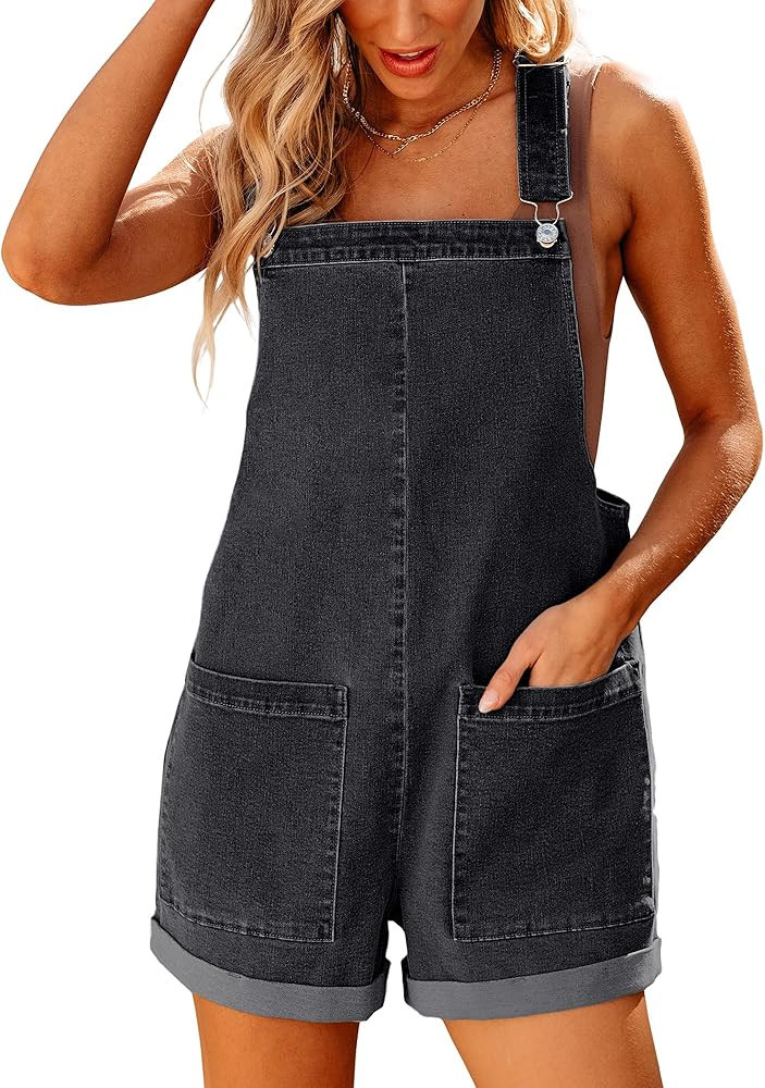 luvamia Short Overalls for Women Loose Fit Jean Rompers Baggy Stretchy Denim Jumpsuit Summer Shor... | Amazon (US)