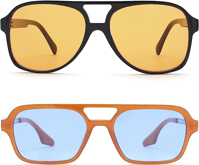 Pro Acme Vintage 70s Flat Pilot Aviator Sunglasses for Women Men, Rectangular Glasses UV400 Prote... | Amazon (US)