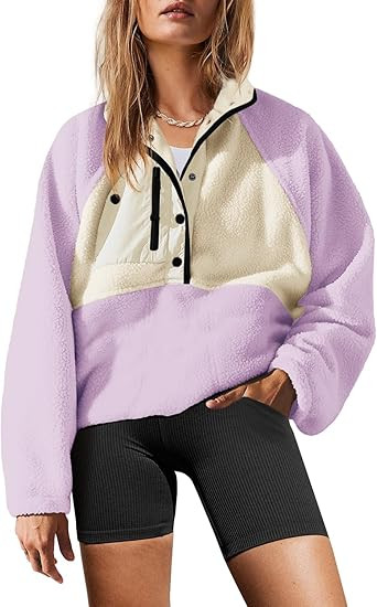 Yanekop Womens Fuzzy Fleece Pullover Sherpa Sweatshirt Long Sleeve Button Down Sweater Winter Fle... | Amazon (US)