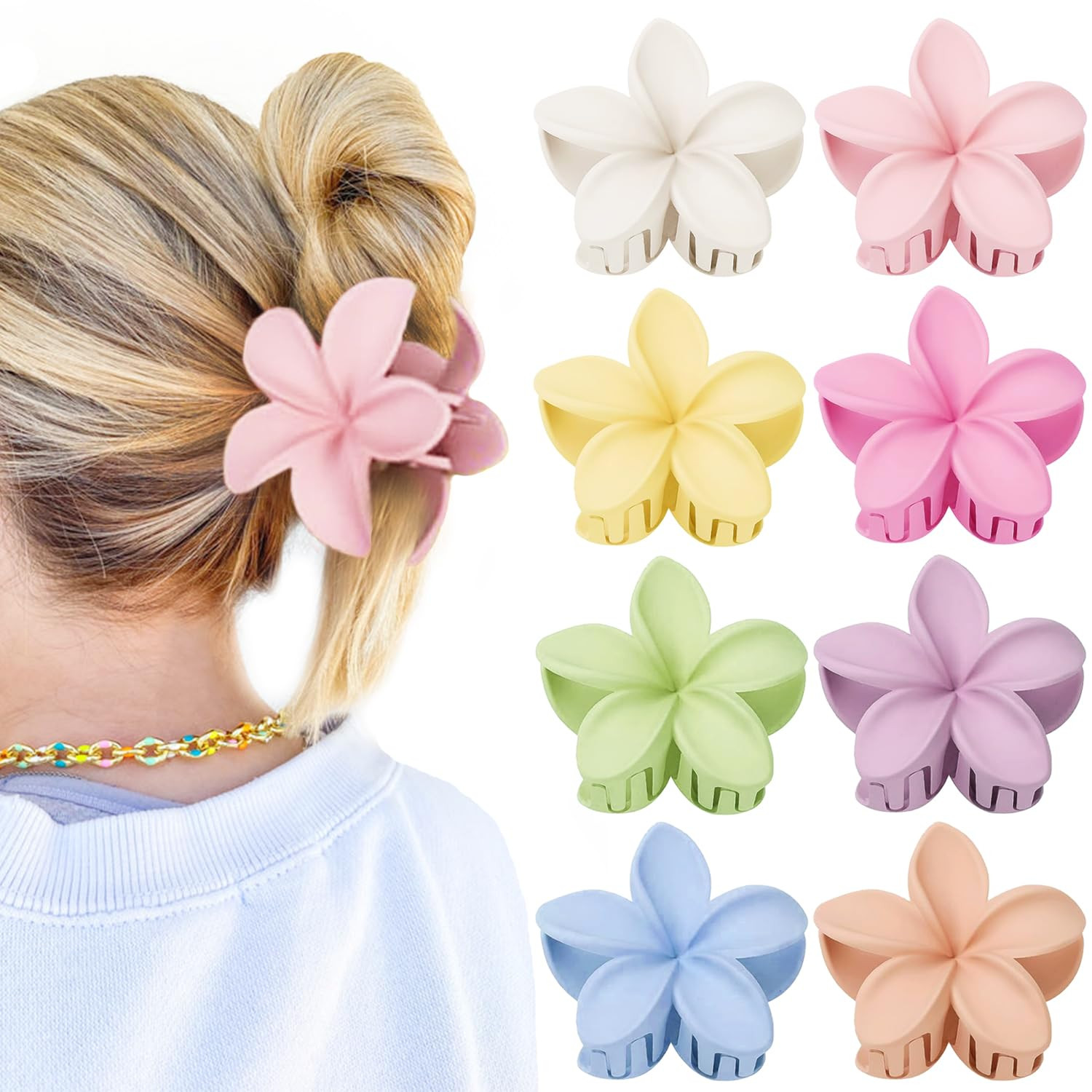 Hawaiian Flower Hair Clips for Women 8 Pack, Plumeria Hair Claw Clips for Thick Thin Hair, Beach ... | Amazon (US)
