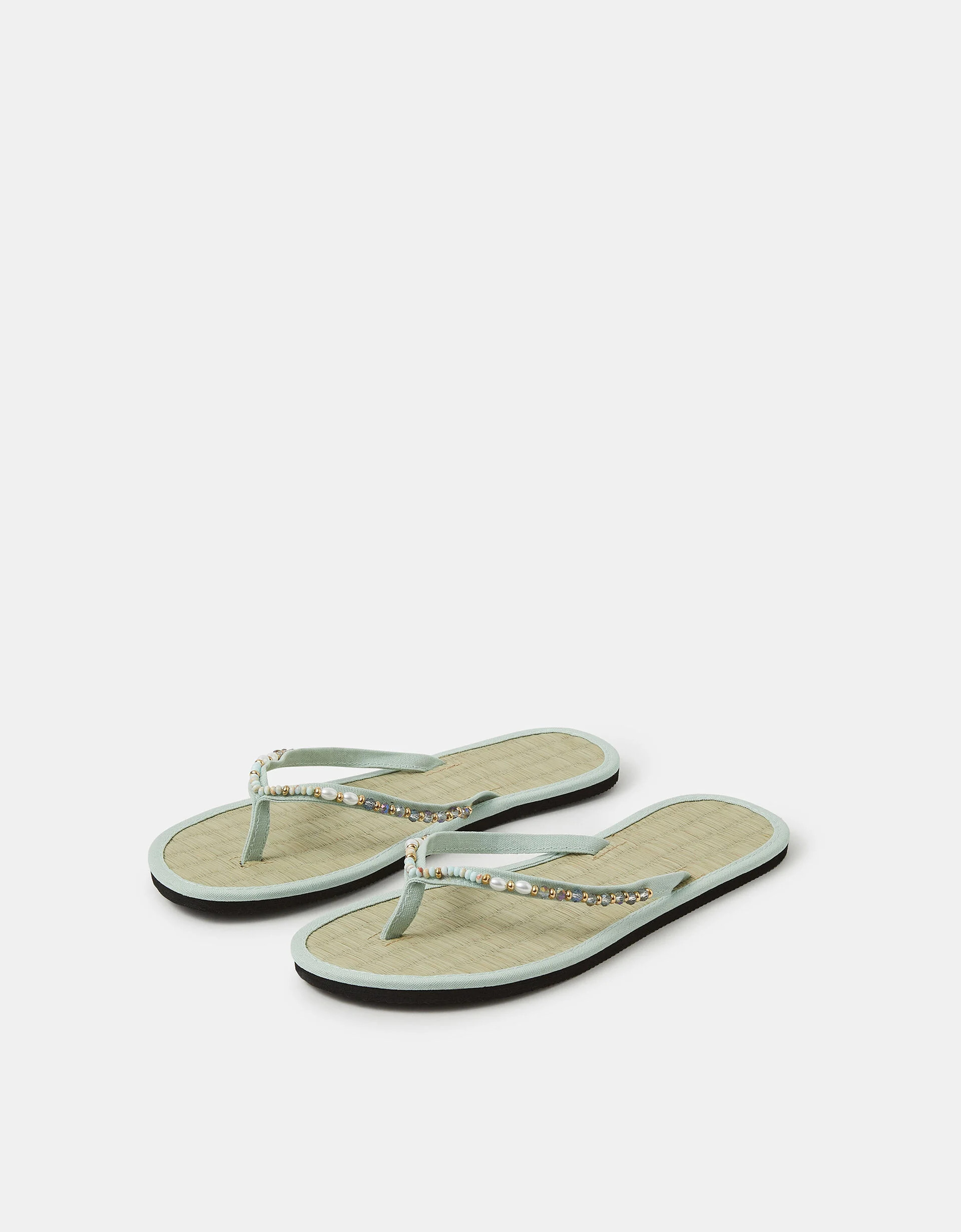 Bead Embellished Seagrass Flip Flops Green | Accessorize (Global)