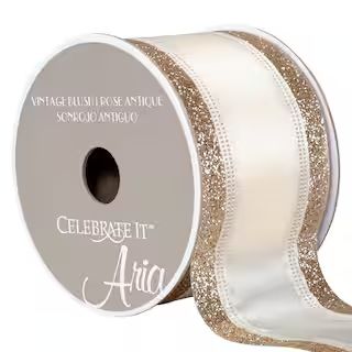 12 Pack: 2.5" Ivory & Gold Satin & Glitter Wired Ribbon by Celebrate It™ Aria Vintage Blush | Michaels Stores
