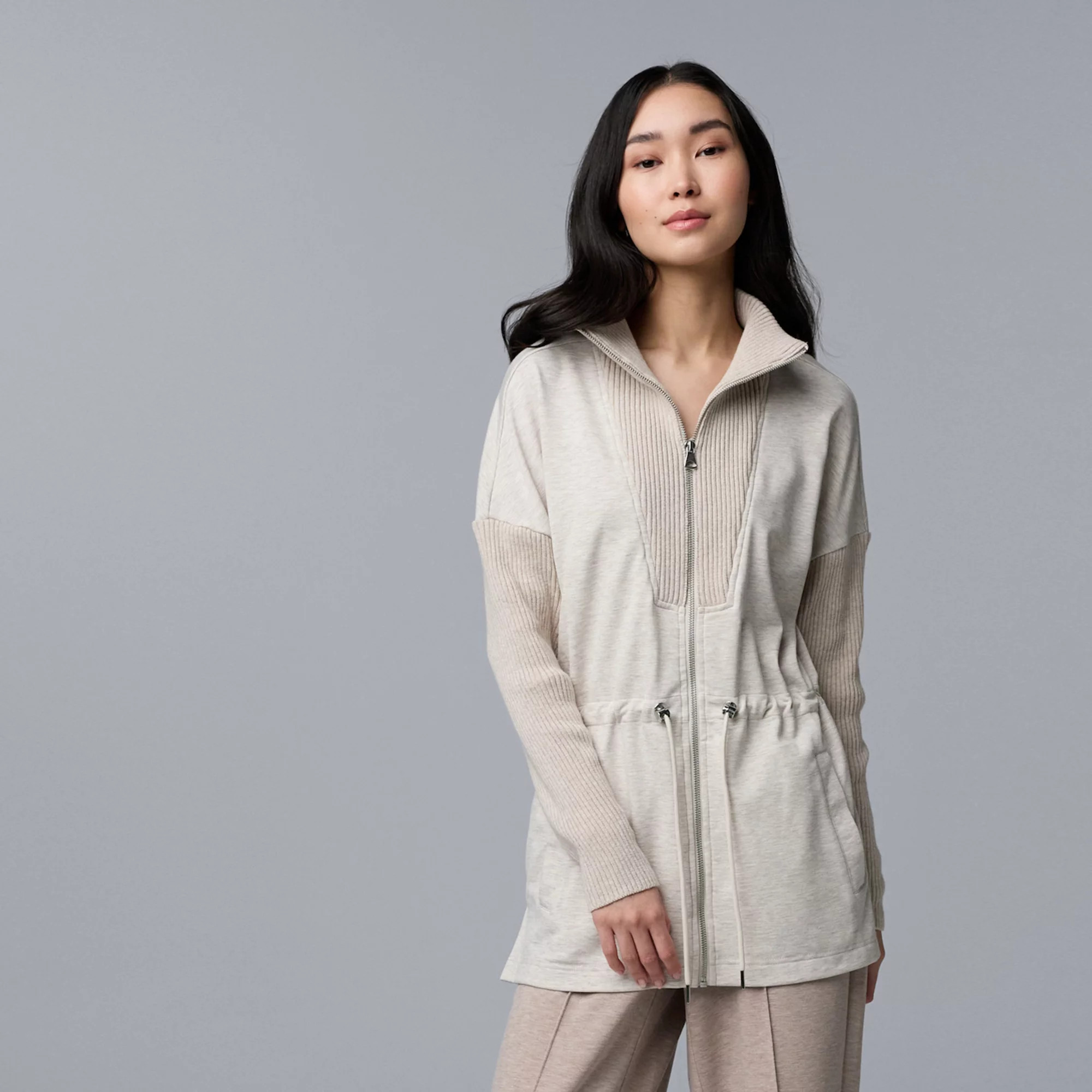 Women's Simply Vera Vera Wang Scuba Sweater Drawcord Zip-Up | Kohl's