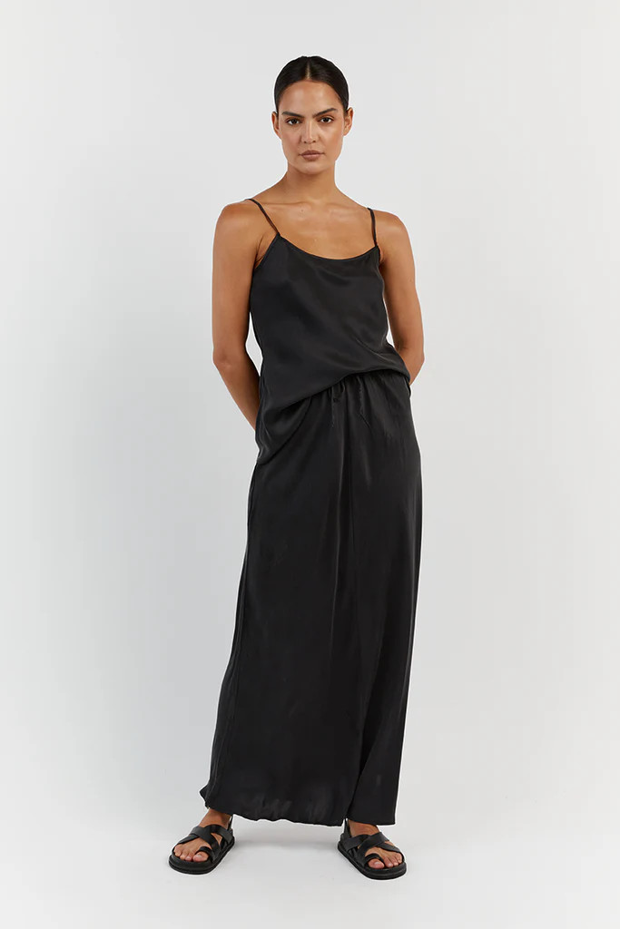 LAYLA BLACK SILK MIDI SKIRT | DISSH