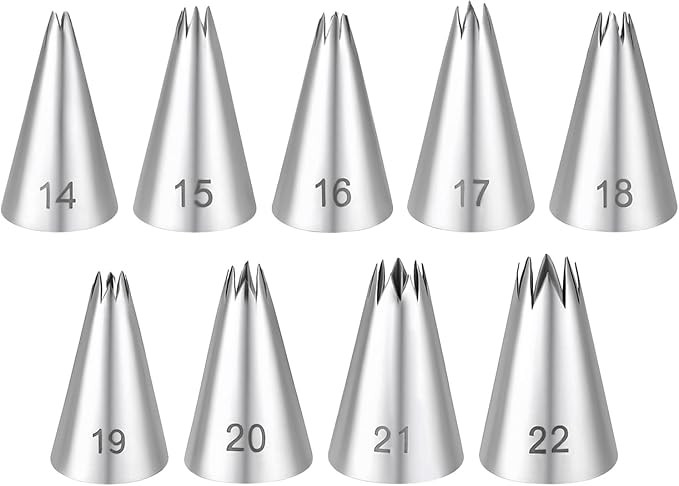 Stainless Steel Star Piping Tips Set, 9 Piece French Star Tube Frosting Nozzle Kit Open Stars Pip... | Amazon (US)