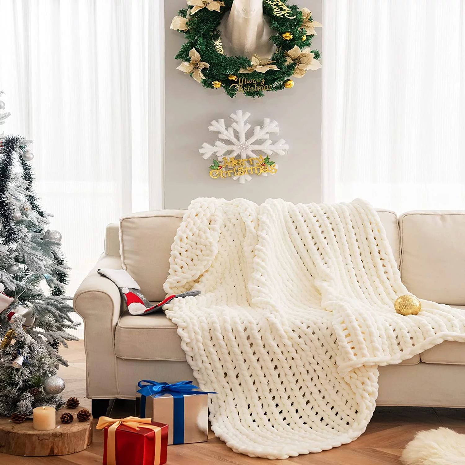 Comtest Chunky Knit Throw Blanket Soft Warm Chenille Blanket, Milk White, 40" x 40"(Single Sofa) ... | Walmart (US)