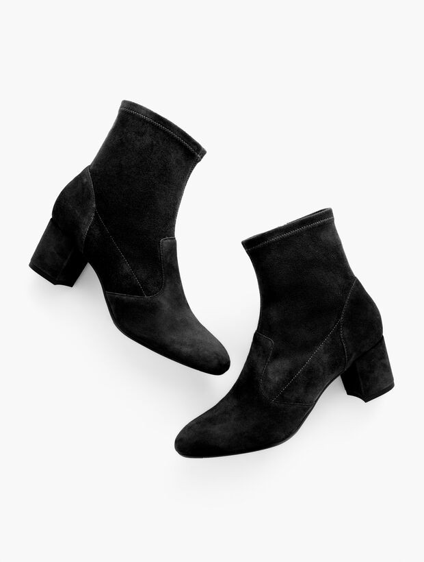 Pardo Suede Stretch Block Heel Booties | Talbots