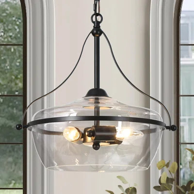 3-Light Black Modern Small Dimmable Drum Chandelier | Wayfair North America