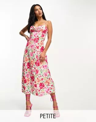 Forever New Petite slip midi dress in pink and red floral | ASOS (Global)