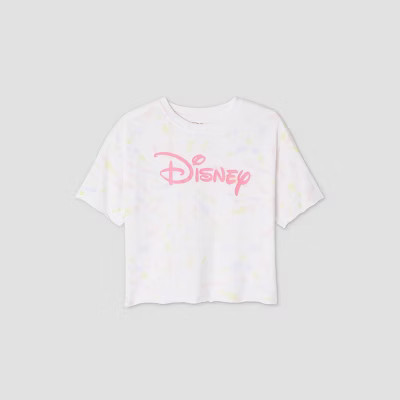 Women's Disney Tie-Dye Short Sleeve Cropped Graphic T-Shirt - (Regular & Plus) White | Target