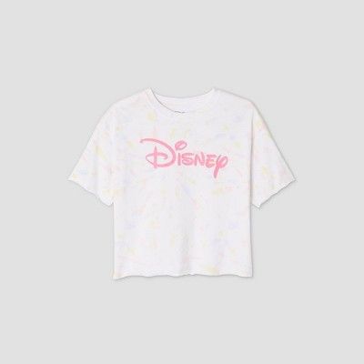 Women's Disney Tie-Dye Short Sleeve Cropped Graphic T-Shirt - (Regular & Plus) White | Target