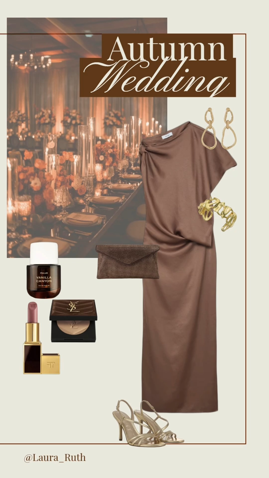 Autumn wedding guest dressing 🤎✨ Rich chocolate tones, delicate gold accessories and the perfect draped dress for an elegant autumn celebration. Fall dresses, fall wedding guest dresses

#LTKautumn #LTKwedding #LTKdresses