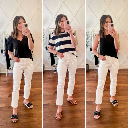 White jeans styled 3 ways - capsule wardrobe - summer outfit ideas - casual style 

#LTKstyletip #LTKFind #LTKunder100