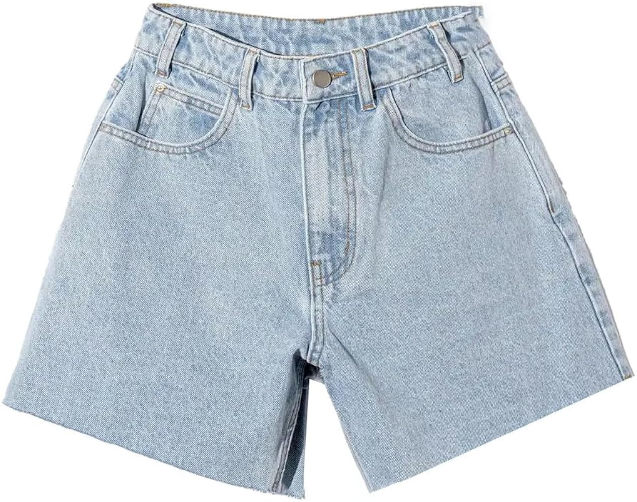 Women Vintage Button Wide Leg Denim Shorts Streetwear Loose Jeans | Amazon (US)