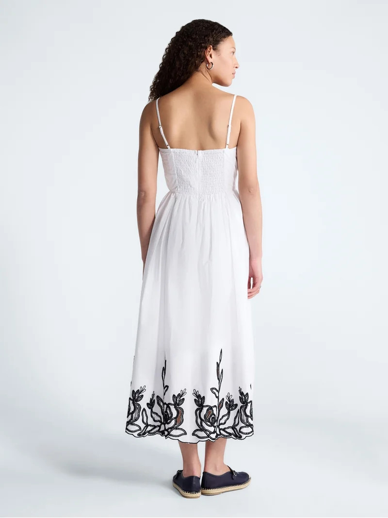 Free Assembly Women's and Women's Plus Embroidered Cotton Midi Dress, Sizes XS-4X | Walmart (US)