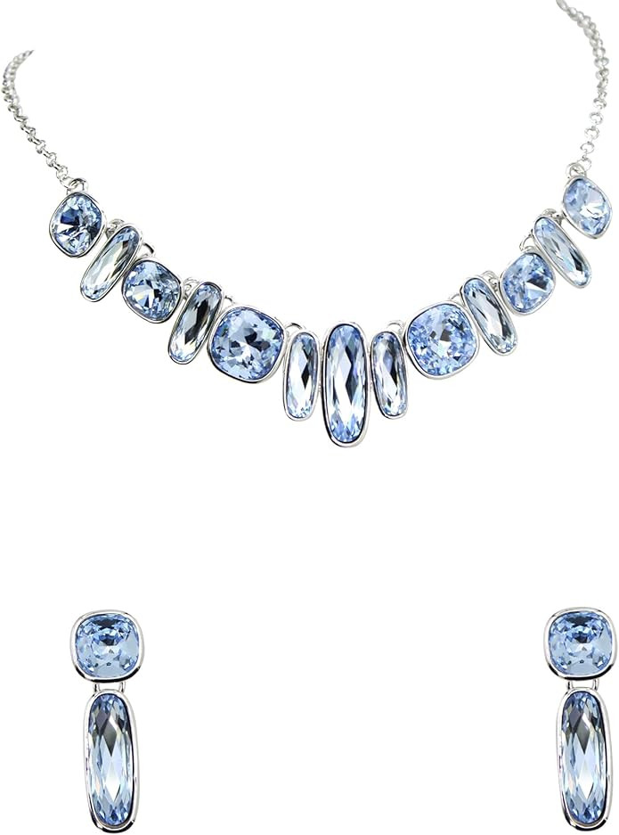 Faship Gorgeous Rectangle Square Rhinestone Crystal Floral Statement Necklace Earrings Set | Amazon (US)