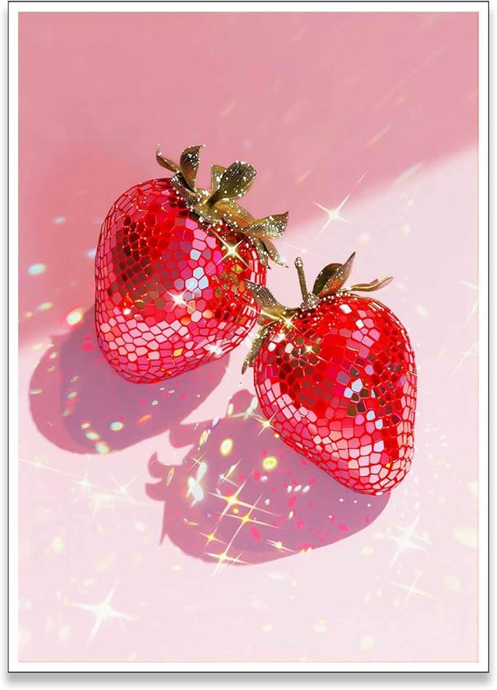 Generic Funky Red Strawberry Disco Wall Art Trendy Glam Disco Ball Poster Print Preppy Dorm Room ... | Amazon (US)