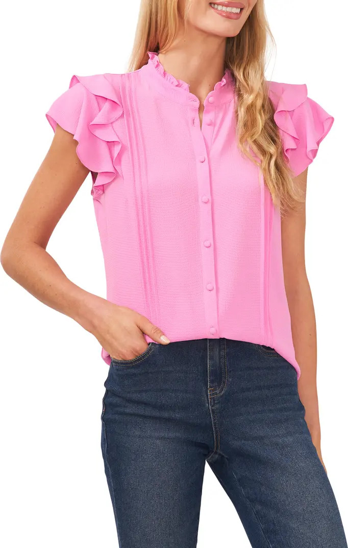 Pintuck Ruffle Short Sleeve Blouse | Nordstrom