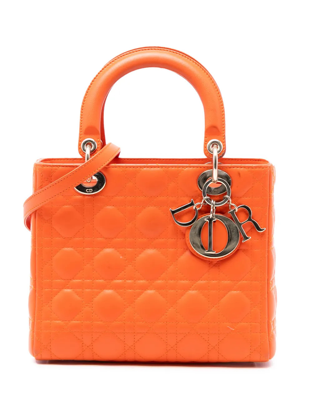 Christian Dior Pre-Owned 2012 Medium Lambskin Cannage Lady Dior satchel - Orange | Farfetch Global