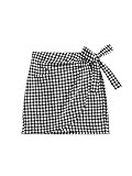 WDIRARA Women's Casual Mid Waist Gingham Print Asymmetrical Wrap Knotted Skirt Black and White XS | Amazon (US)